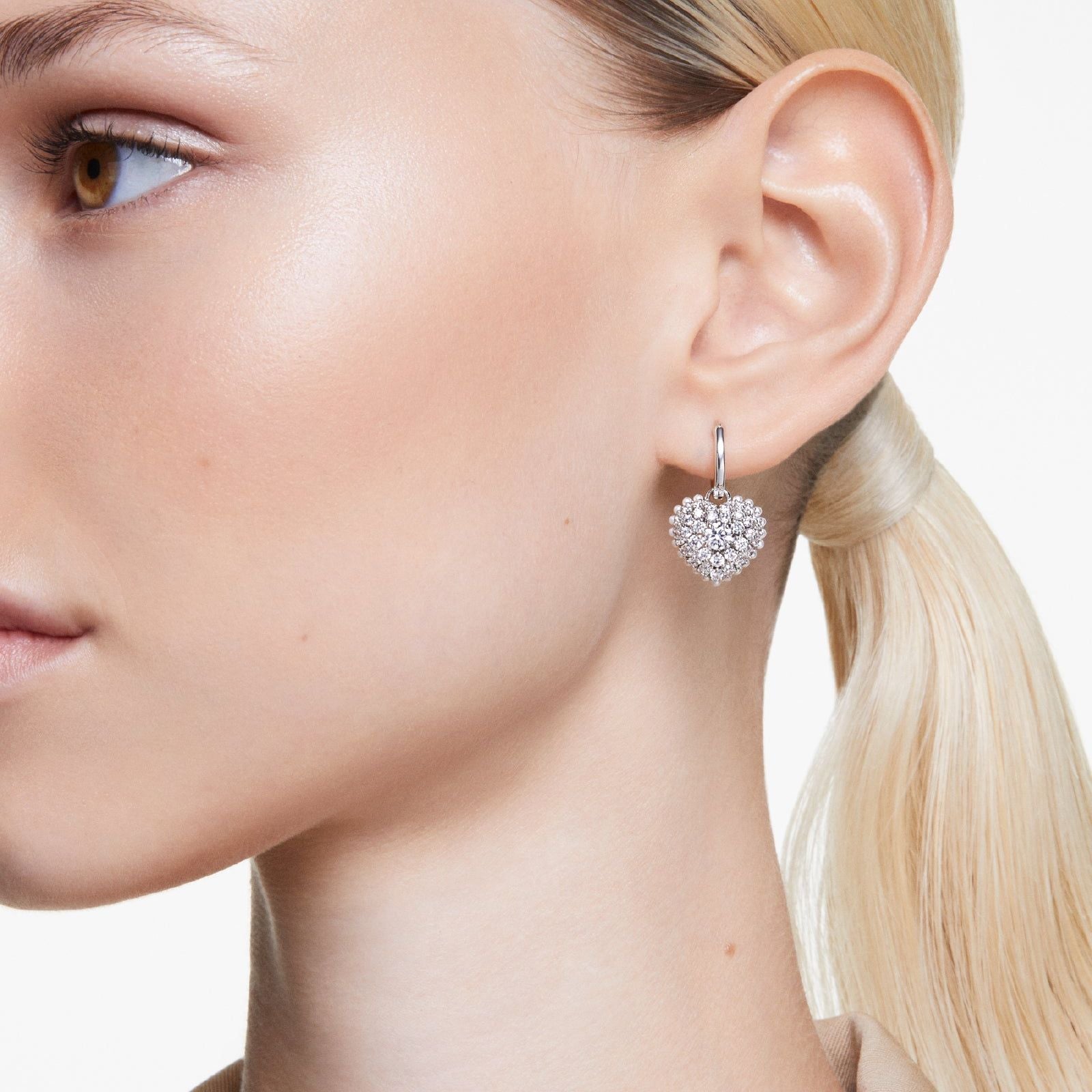 Orecchini donna Swarovski Hyperbola rodiati a cuore con cristalli e perle 5684384-4