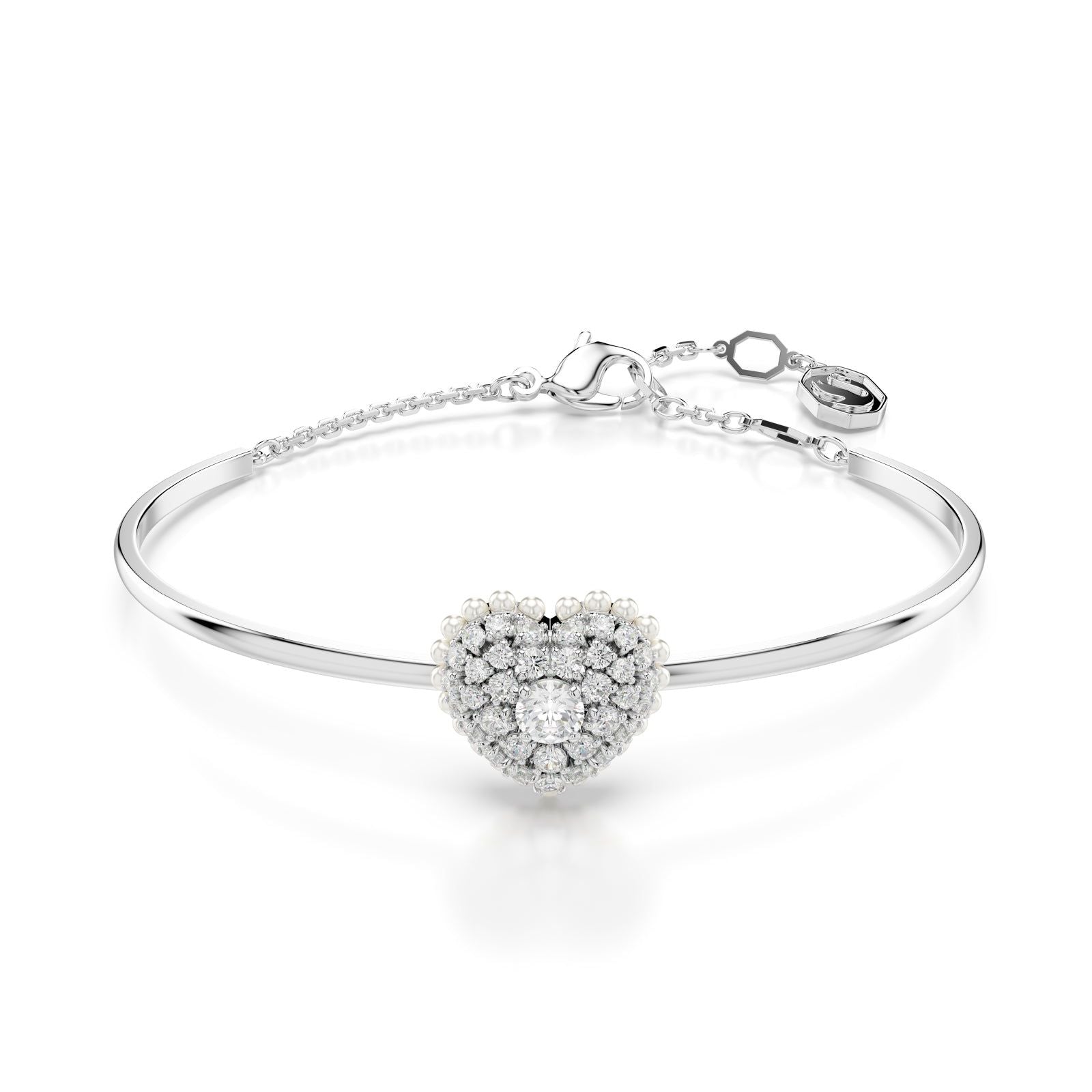 Bracciale donna Swarovski Hyperbola rodiato a cuore con cristalli e perle 5684385-1