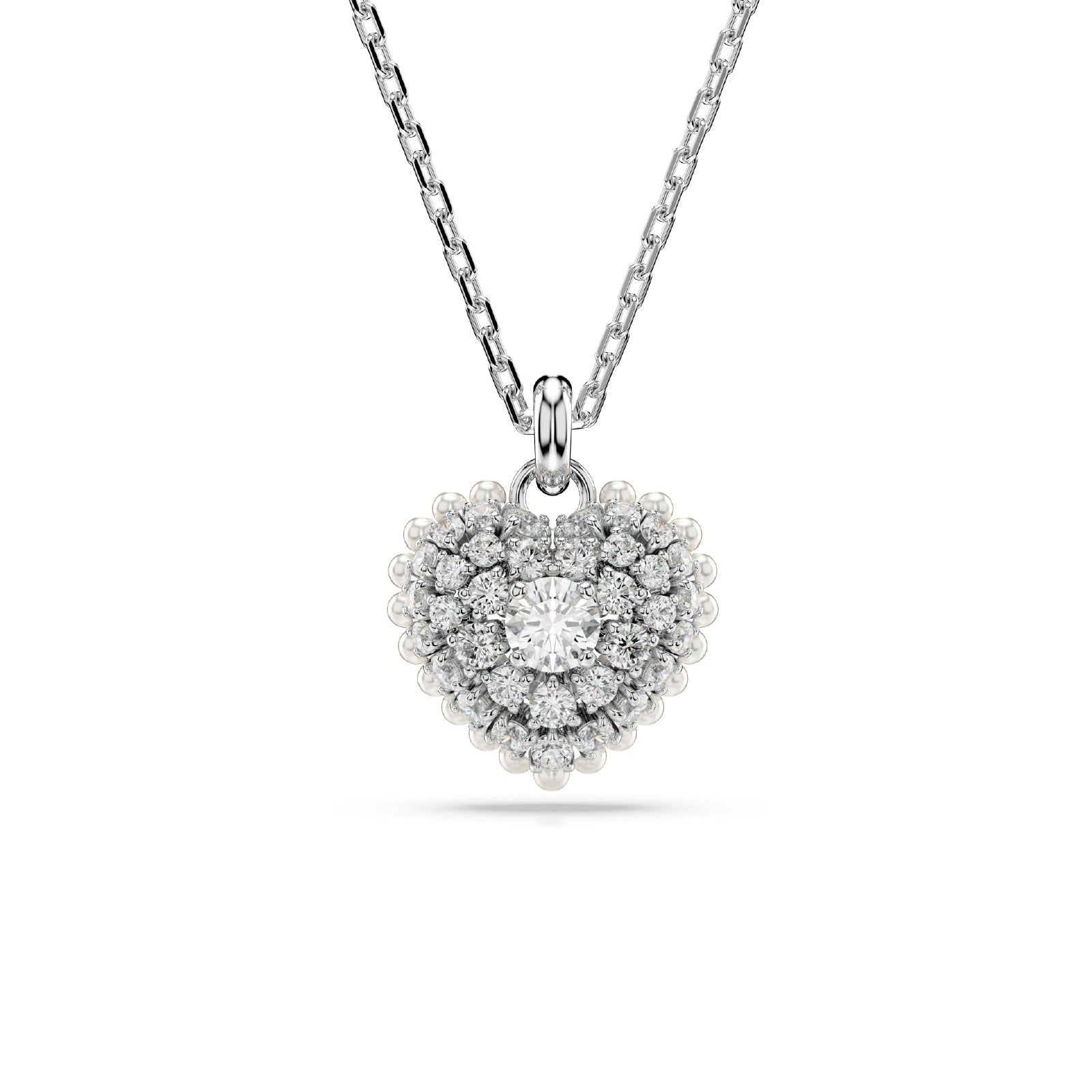 Collana donna Swarovski Hyperbola rodiato a cuore con cristalli e perle 5684386-1