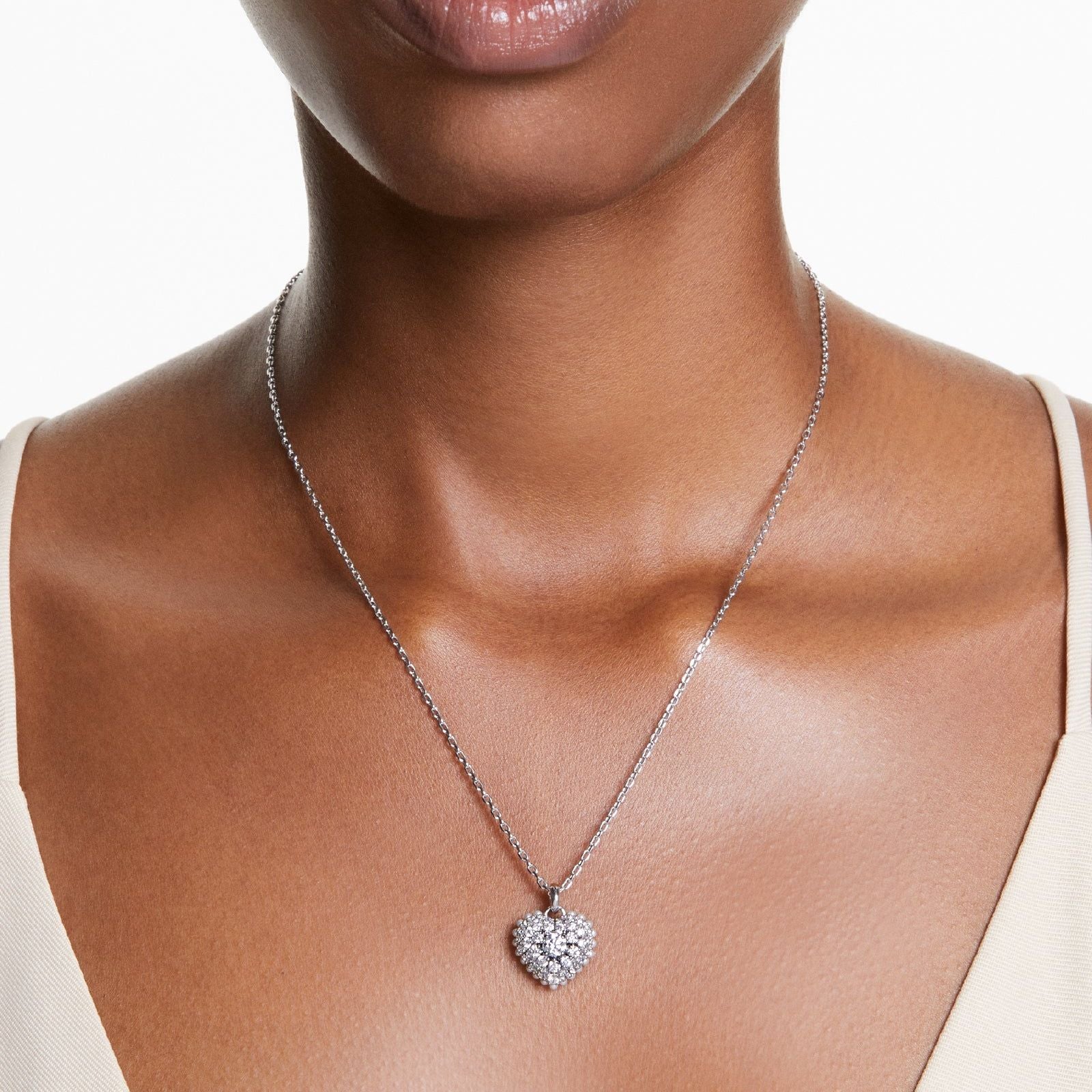 Collana donna Swarovski Hyperbola rodiato a cuore con cristalli e perle 5684386-5