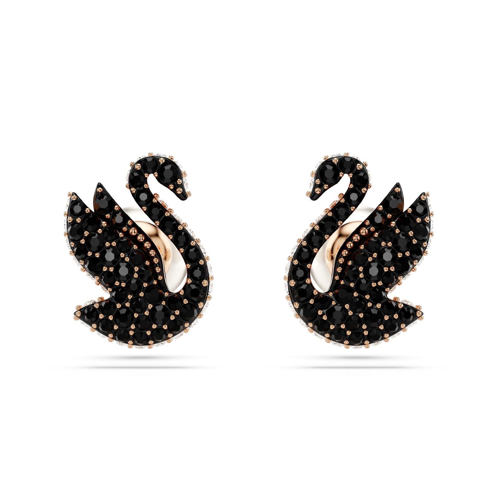 Orecchini donna Swarovski Swan rosé a cigno con pavé di cristalli neri 5684608-1