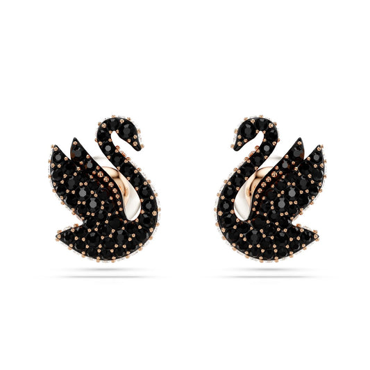 Orecchini donna Swarovski Swan rosé a cigno con pavé di cristalli neri 5684608-1