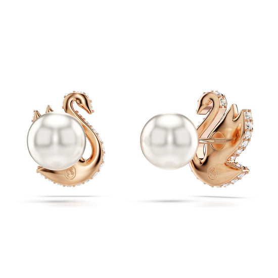 Orecchini donna Swarovski Swan rosé a cigno con pavé di cristalli neri 5684608-3