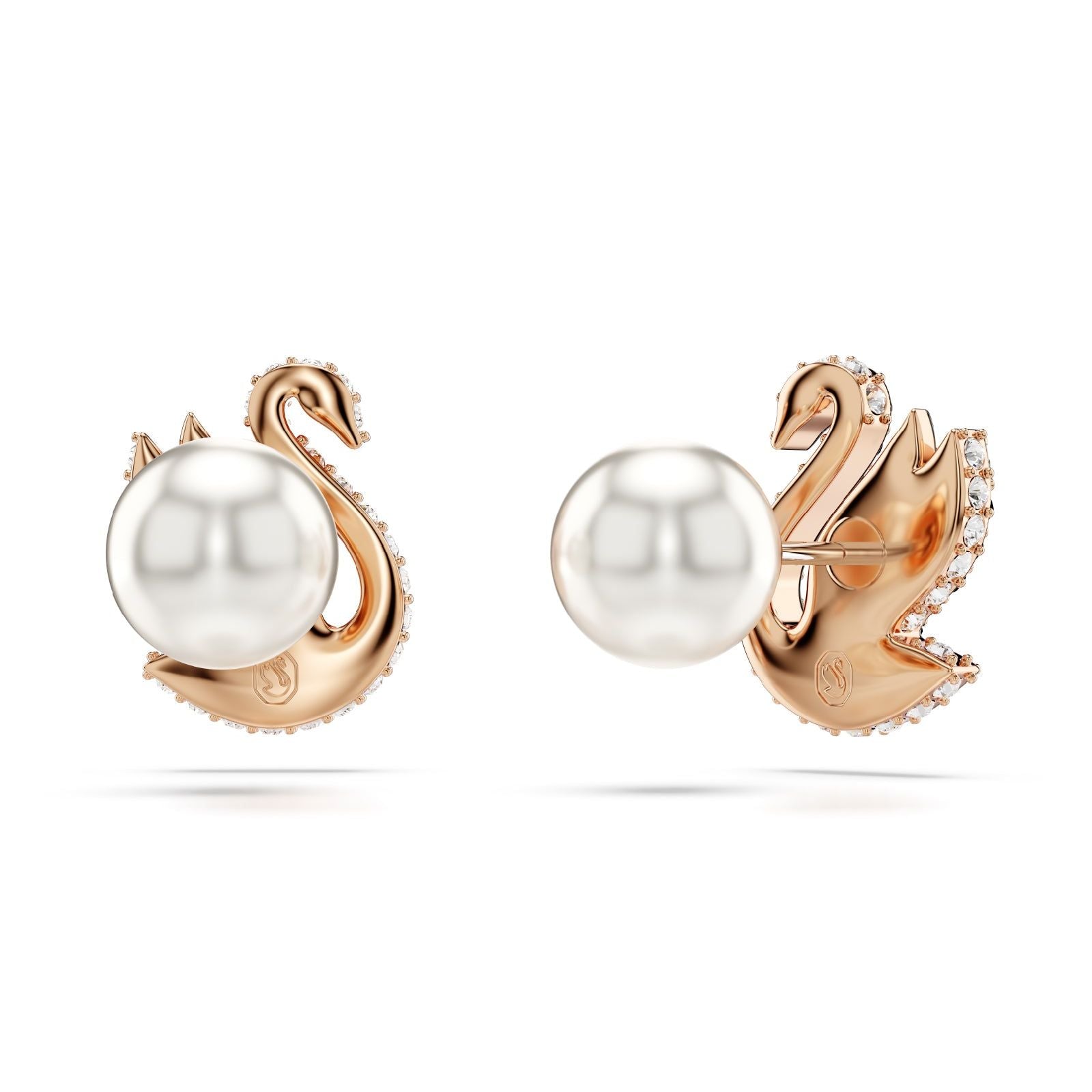 Orecchini donna Swarovski Swan rosé a cigno con pavé di cristalli neri 5684608-3