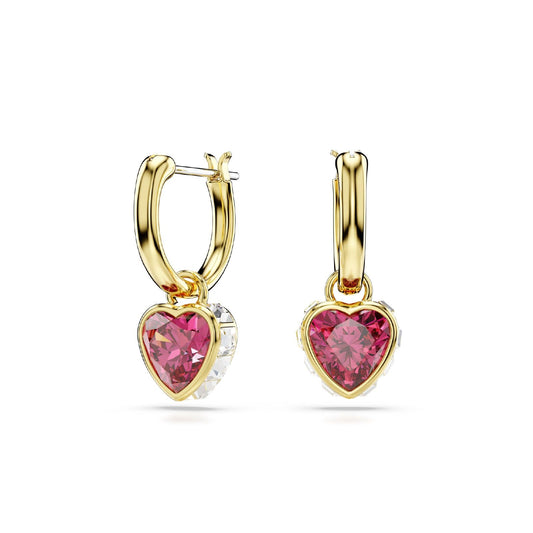 Orecchini donna Swarovski Chroma placcati oro con cristalli bianchi e rosso a cuore 5684760-1