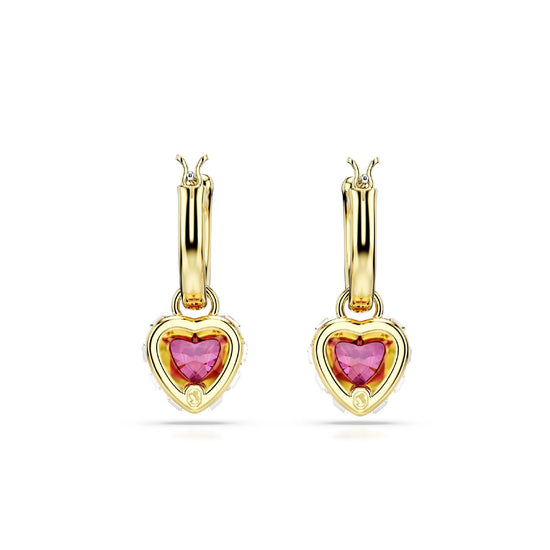 Orecchini donna Swarovski Chroma placcati oro con cristalli bianchi e rosso a cuore 5684760-3