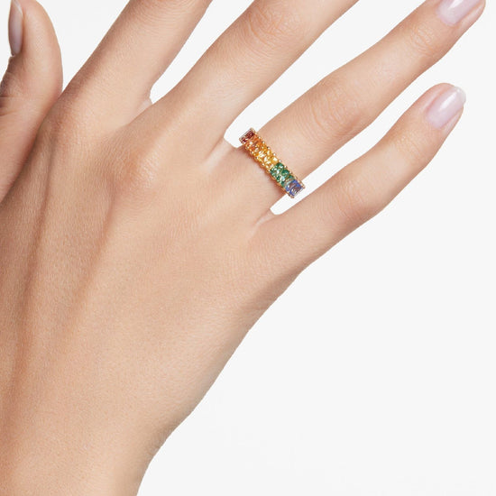 Anello tuttogiro donna Swarovski Matrix placcato oro cristalli multicolor 5685653-4