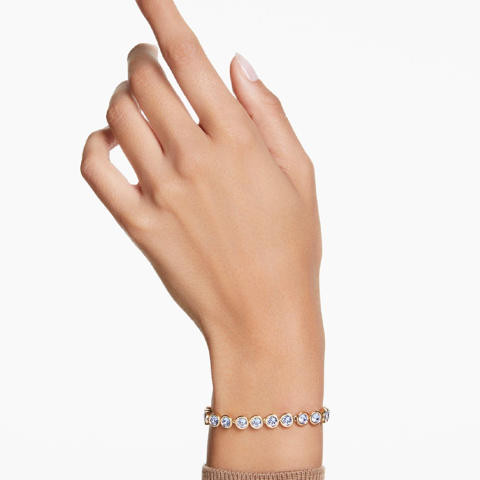 Bracciale tennis donna Swarovski Imber placcato oro cristalli azzurri 5688419-4