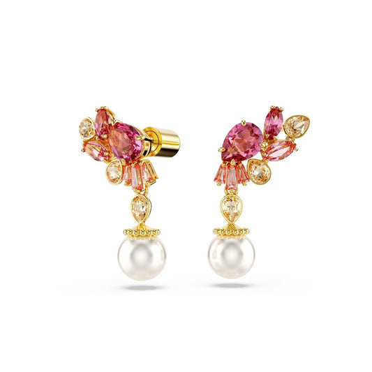 Orecchini donna Swarovski Gema placcati oro cristalli rosa e perle 5688486-1
