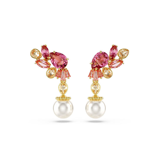 Orecchini donna Swarovski Gema placcati oro cristalli rosa e perle 5688486-2