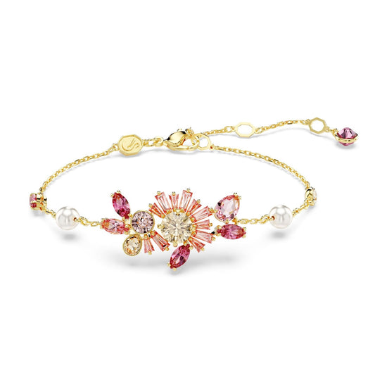 Bracciale catena donna Swarovski Gema placcato oro cristalli rosa e perle 5688488-1