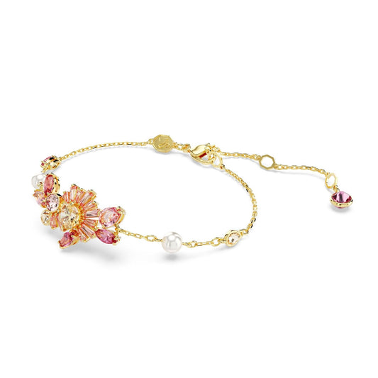Bracciale catena donna Swarovski Gema placcato oro cristalli rosa e perle 5688488-2