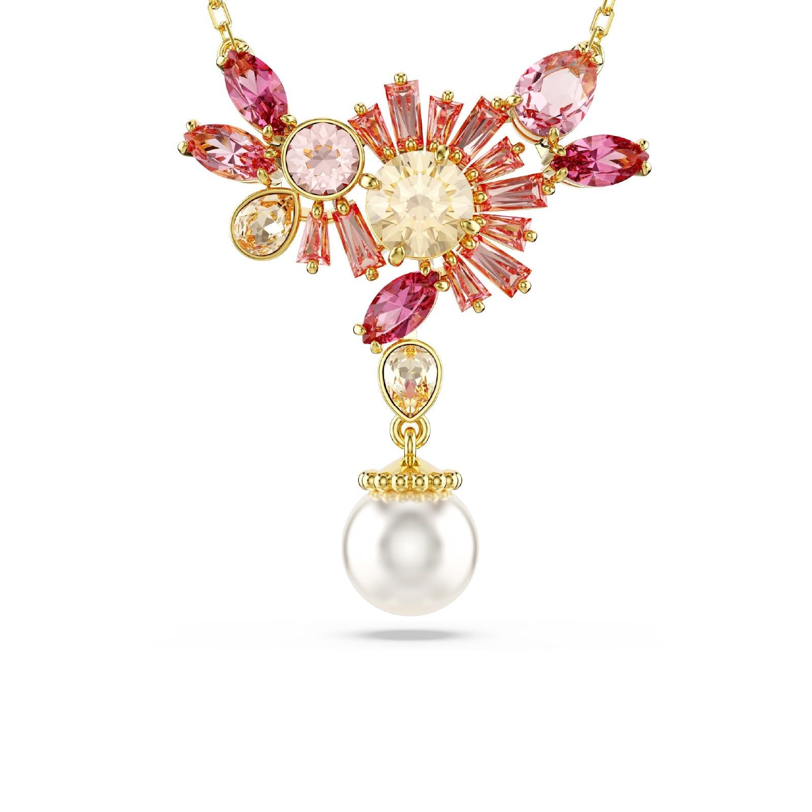 Collana donna Swarovski Gema placcato oro cristalli rosa e perla 5688490-1