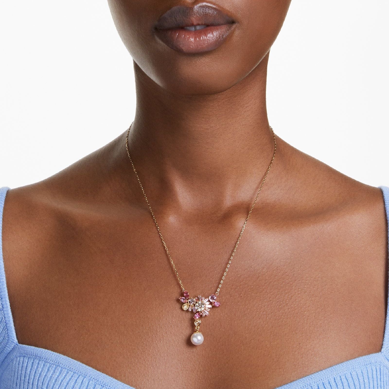 Collana donna Swarovski Gema placcato oro cristalli rosa e perla 5688490-5