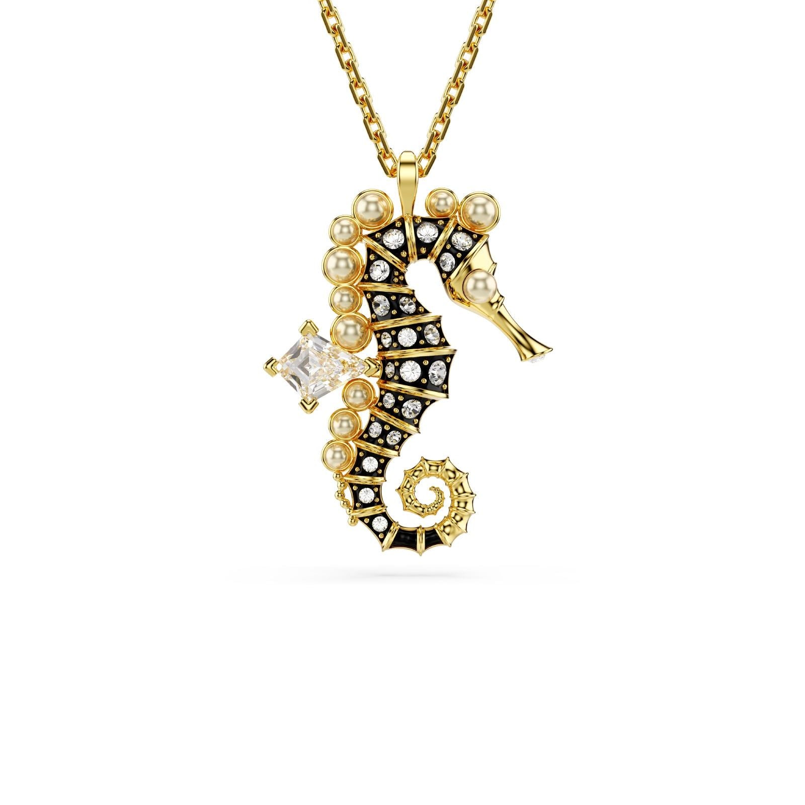 Collana donna Swarovski Idyllia lega metallica dorata cavalluccio marino e cristalli 5690874-1