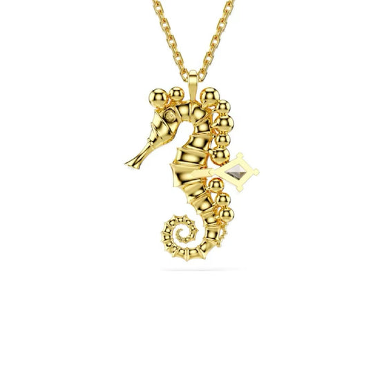 Collana donna Swarovski Idyllia lega metallica dorata cavalluccio marino e cristalli 5690874-2