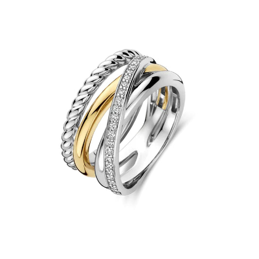 Anello intrecciato TI SENTO Milano argento bicolor e zirconi 16