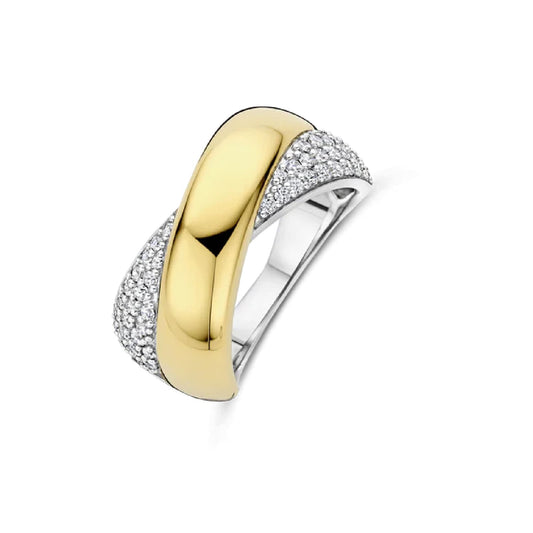 Anello TI SENTO Milano in argento dorato doppia fascia zirconi 16