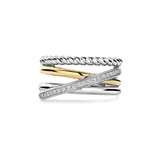 Anello intrecciato TI SENTO Milano argento bicolor e zirconi 16