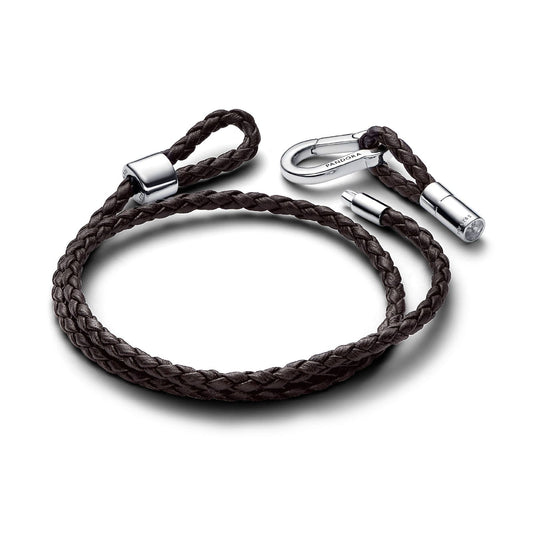 Bracciale in Pelle Marrone Doppio con Chiusura a Moschettone Regolabile 593338C01-D2-2