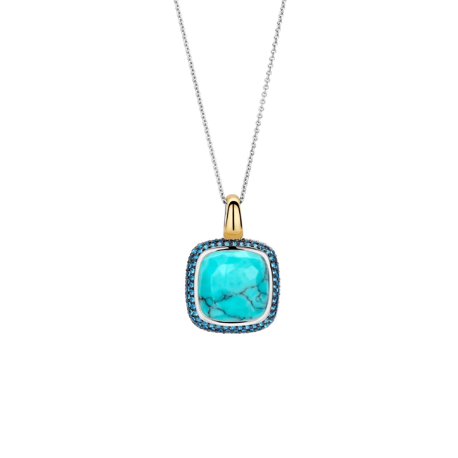 Collana donna TI SENTO Milano in argento dorato con turchese quadrato e zirconi 6828TQ-1