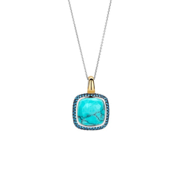 Collana donna TI SENTO Milano in argento dorato con turchese quadrato e zirconi 6828TQ-1