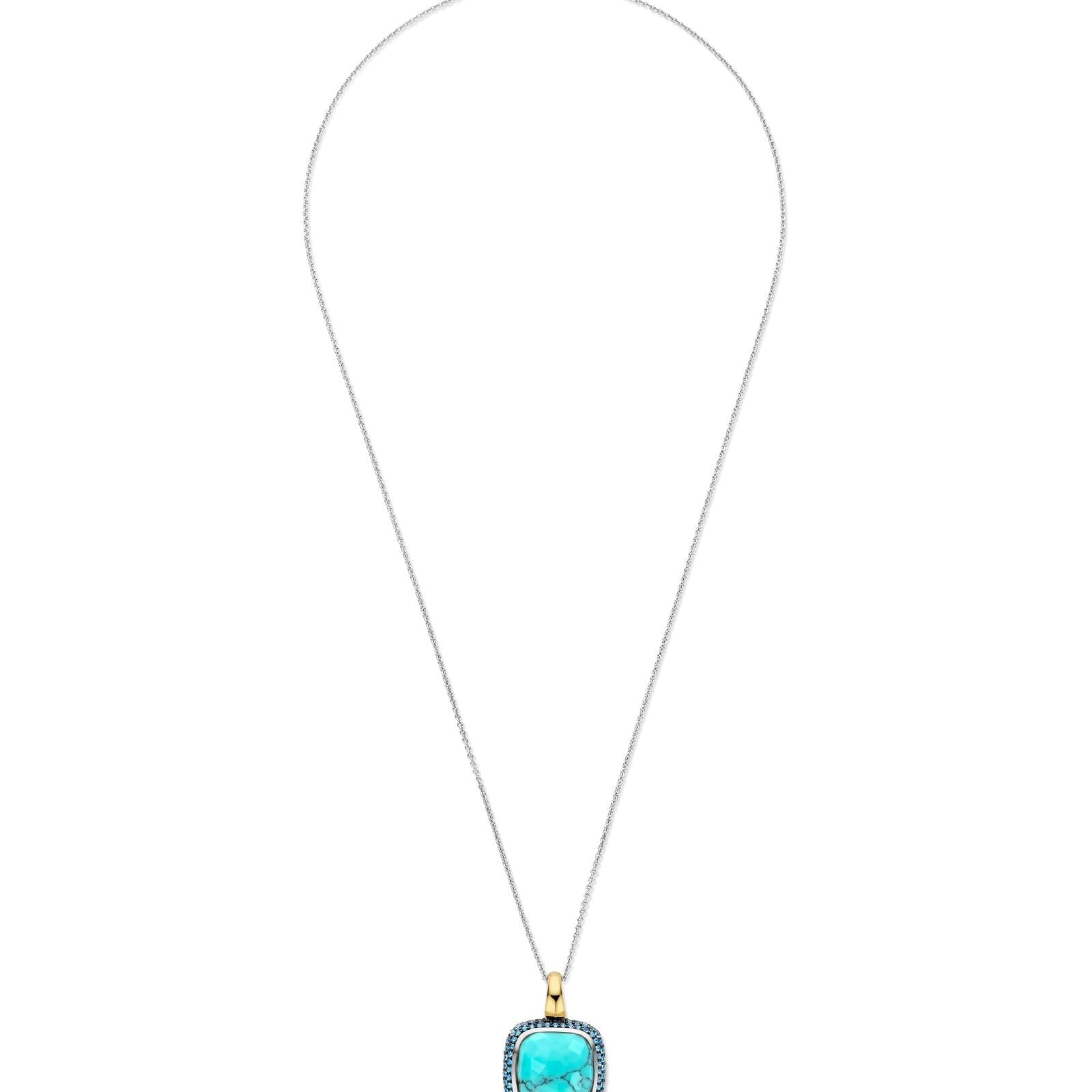 Collana donna TI SENTO Milano in argento dorato con turchese quadrato e zirconi 6828TQ-3