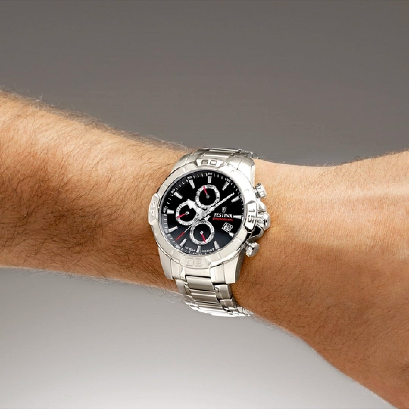 Orologio cronografo Festina in acciaio argento e nero da uomo 6