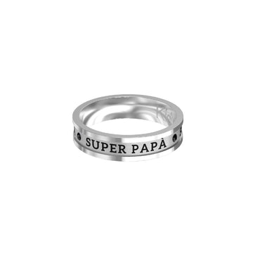 Anello da uomo Kidult Family in acciaio con cristalli neri e scritta "Super papà" 721009-1