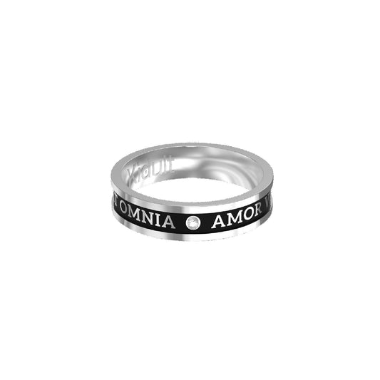 Anello da uomo Kidult Love in acciaio con cristalli e scritta in pvd nero "Amor vincit omnia" 721011-1