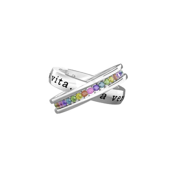 Anello donna Kidult Friendship acciaio cristalli multicolor e scritta amica 721013-1