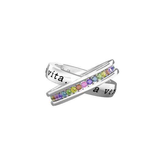 Anello donna Kidult Friendship acciaio cristalli multicolor e scritta amica 721013-1