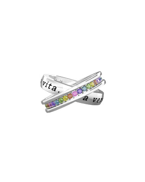 Anello da donna Kidult Friendship in acciaio inossidabile con cristalli multicolor e scritta per la vera amica 721013