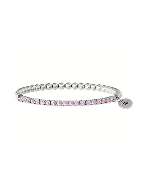 Bracciale elastico Kidult Energy Stone da donna in acciaio 316L con sfere e sezione tennis con zirconi rosa di 3mm 732206