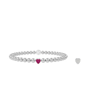 Bracciale elastico da donna della collezione Kidult Love in acciaio con sfere, cristalli e cuore rosa 732264