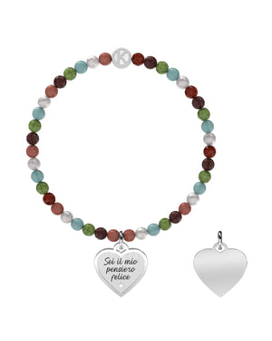 Bracciale elastico multicolor da donna della collezione Kidult Love in acciaio con cuore pendente "Sei il mio pensiero felice" 732265