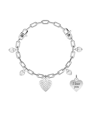 Bracciale regolabile da donna della collezione Kidult Love in acciaio con ciondolo a cuore e cristalli 732270