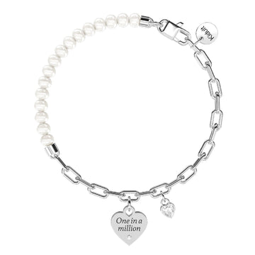 Bracciale regolabile da donna Kidult Love in acciaio con perle e cuore con zircone 732271-1