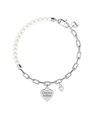 Bracciale regolabile da donna della collezione Kidult Love in acciaio con perle e ciondolo a cuore con zircone 732271