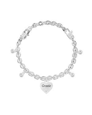 Bracciale catena da donna Kidult Love in acciaio con cristalli e cuore con scritta "Grazie" 732279