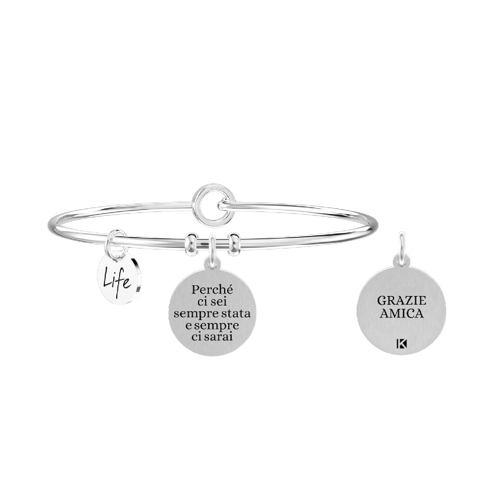 Bracciale donna Kidult Friendship in acciaio con ciondolo e scritta "grazie amica" 732290-1
