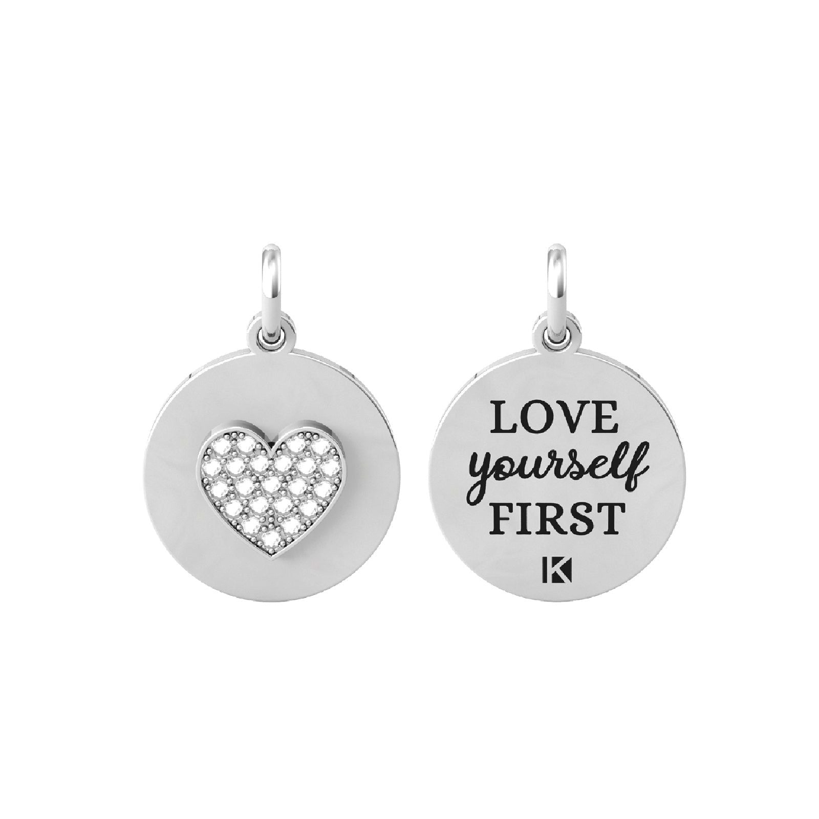 Charm Kidult By You donna acciaio cuore con cristalli e frase ama te stesso 741007-1
