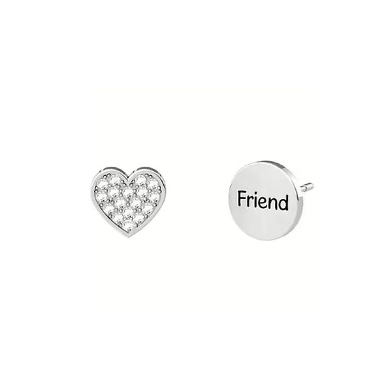Orecchini da donna Kidult Friendship in acciaio, uno tondo e uno a cuore con cristalli 761009-1