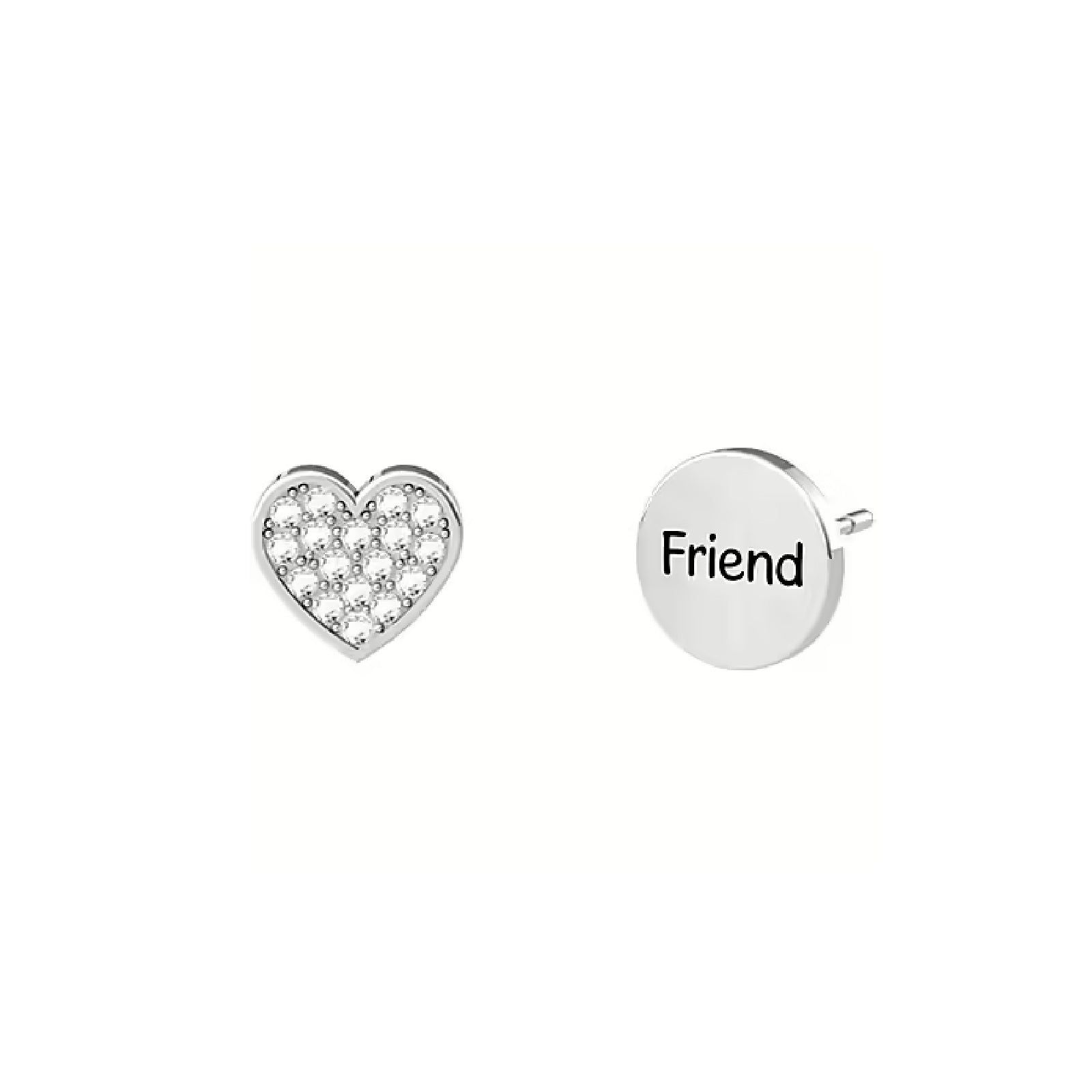 Orecchini da donna Kidult Friendship in acciaio, uno tondo e uno a cuore con cristalli 761009-1