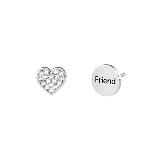 Orecchini da donna Kidult Friendship in acciaio, uno tondo e uno a cuore con cristalli 761009-1