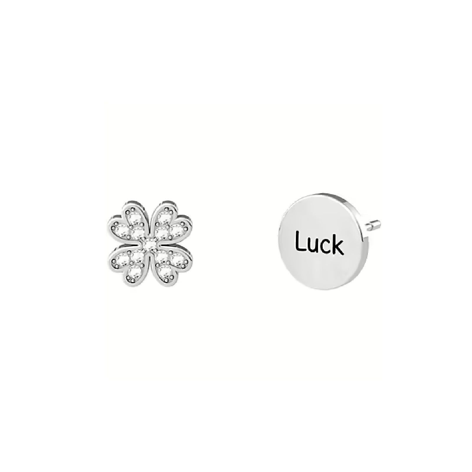 Orecchini da donna Kidult Symbols in acciaio, uno tondo e uno a quadrifoglio con cristalli 761010-1
