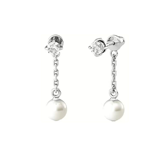 Orecchini da donna Kidult Love in acciaio con cristallo bianco e perla 761014-1