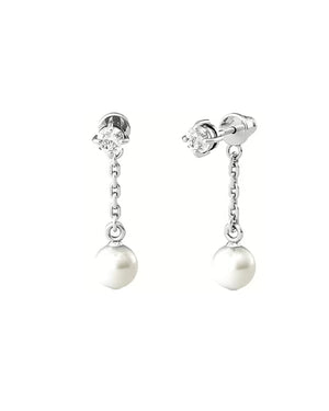 Orecchini pendenti da donna della collezione Kidult Love in acciaio con cristallo bianco e perla 761014