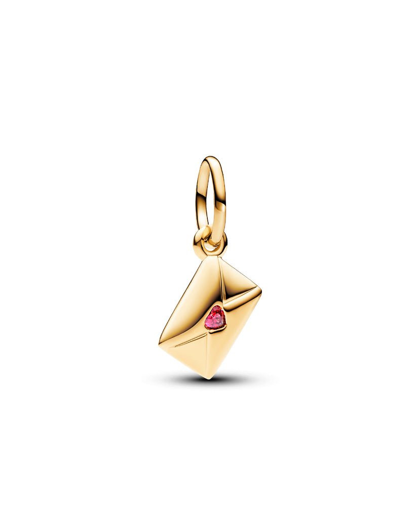 Charm da donna Pandora Moments in lega metallica placcata oro 14k a forma di lettera con zircone a cuore 762606C01