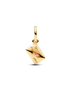 Charm da donna Pandora Moments in lega metallica placcata oro 14k a forma di lettera con zircone a cuore 762606C01